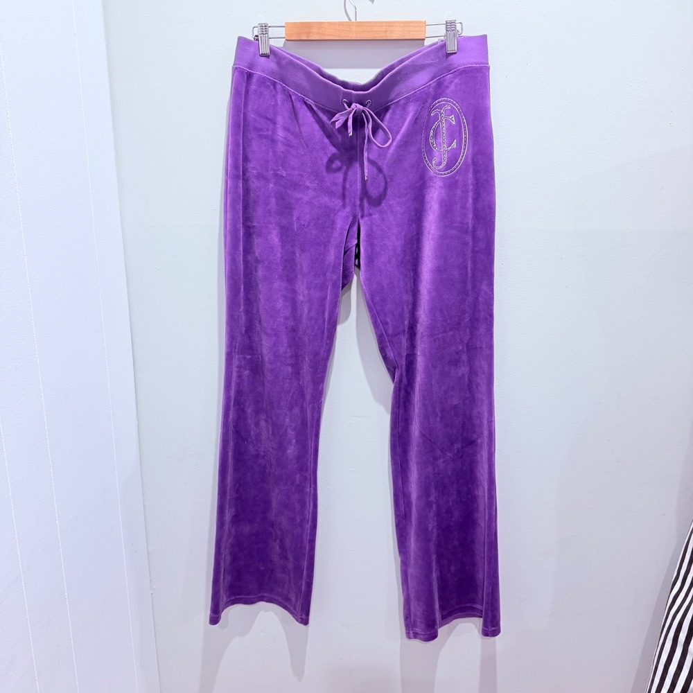 Juicy Couture Purple Velour Logo Track Pants Y2K Loungewear  | XL